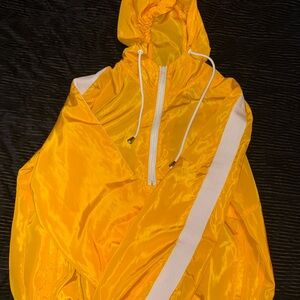 Vibrant Yellow Windbreaker with White Stripe
